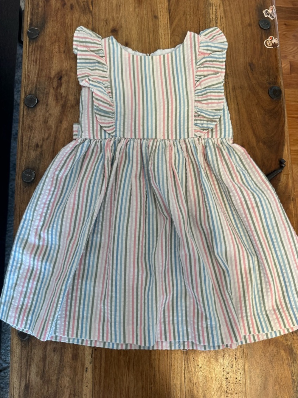 Bonnie Jean Striped Ruffle-Shoulder Kids Dress in Pink & Blue Smock 3T